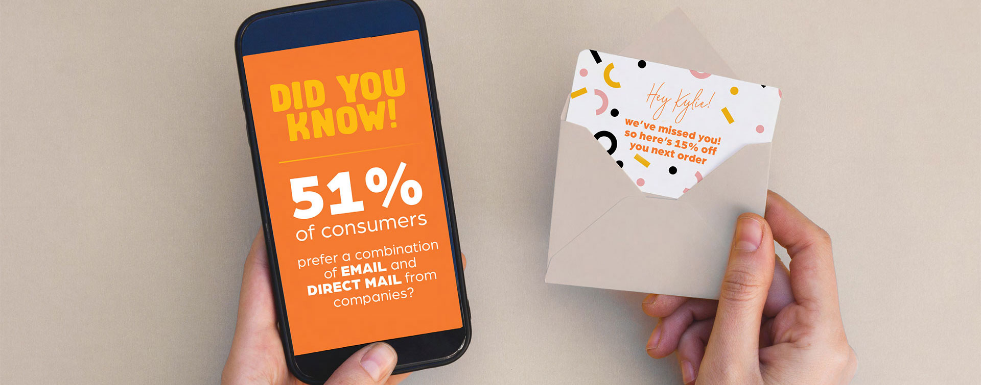 digital direct marketing on mobile phone and envelope