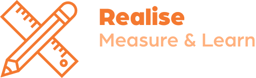 pencil and rules icon with realise measure & learn text