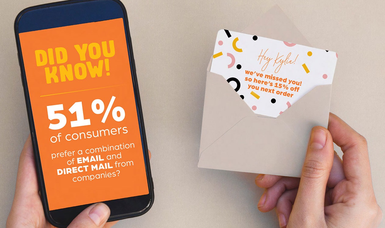 digital direct marketing on mobile phone and envelope